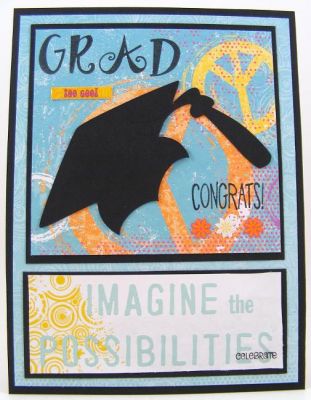 Grad Congrats Card
The "congrats" is from talk2me and the alphabet is frilly4abc.  The papers and stickers are by Little Yellow Bicycle.  The grad hat diecut was cut with the Sizzix eClips using the School and Sports design cartridge.  :)

http://bevscreativepath.blogspot.com/
Keywords: frilly4abc