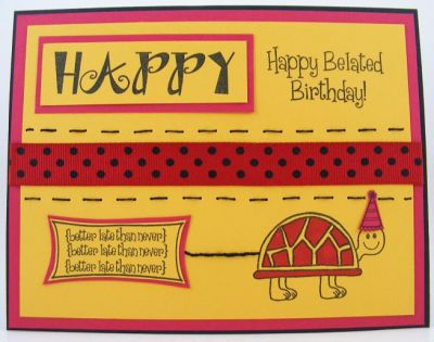 Belated Birthday Card
I used frilly4abc along with late4Bday to create this fun "belated" birthday card for a friend.  I did the stitching by hand (as if you couldn't tell).  Wink.  :)

http://bevscreativepath.blogspot.com/
Keywords: tinytitles2stamp frilly4abc