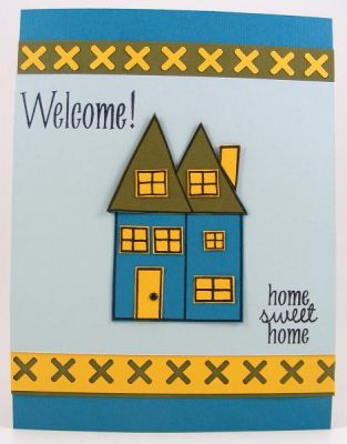 Welcome To the Neighborhood Card
Card features houses4us clear stamps.  The "X" border punch is by Recollections (found at Michael's).  All the cardstock is by Bazzill.
Keywords: houses4us