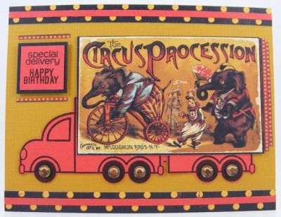 Circus Birthday Card
Card uses cars2drive clear stamp set.  The patterned paper is by Graphic 45 (Le Cirque Collection).
Keywords: cars2drive