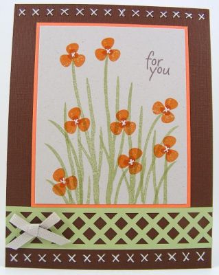Floral "For You" Card
Branches4flowers clear stamp set used.  The border was done with the Sizzix eClips and Edges design cartridge.  I used ivory DMC thread to cross stitch the "x's" at the top, bottom and centers of stamped flowers.

Keywords: branches4flowers