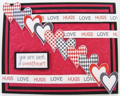 *Sweetheart Hearts Card*
All the stamps on this one are from the hearts2diefor clear stamp set.

The embossing folder is by Sizzix (#656761).
Keywords: hearts2diefor