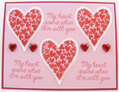 *Soaring Hearts Card*
All stamps from hearts2diefor clear stamp set.

Heart and scalloped heart diecuts by Sizzix (#657574 and #657912).
Keywords: hearts2diefor