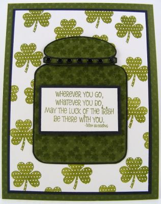 Shamrocks For You Card
I used the jar4candy clear stamp set to create a St. Patrick's Day card.  The shamrocks and sentiment are from shamrocks4us clear stamp set.
Keywords: jar4candy shamrocks4us
