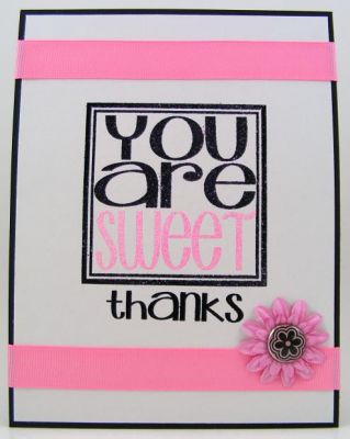*Sweet Thanks Card*
Youare2square stamps were heat embossed with black and pink powders for this clean and simple card.
Keywords: Youare2square