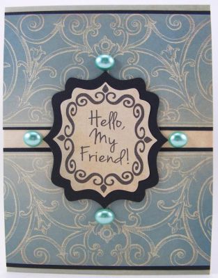Hello My Friend Card
The Sizzix Fancy Label Framelits fit the stamp frame perfectly in messages4friends.  :)
Keywords: messages4friends