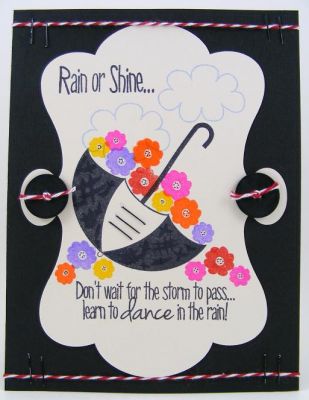 Rain or Shine Card
Stamp Sets Used:  umbrella4you, happy2becircles (flowers) and kites2fly (clouds)
Keywords: umbrella4you