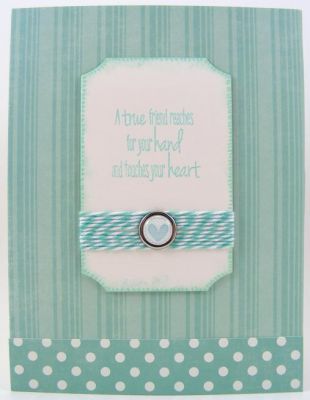 True Friend Card
Quick and easy card using messages4friends along with the Sizzix Ticket Framelits.  The papers are by Echo Park and the brad is by Doodlebug Design.  The pretty baker's twine is from The Twinery.  :)
Keywords: messages4friends