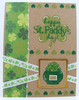 Happy St. Patrick's Day Card
This card used the shamrocks4us clear stamp set.  The patterned paper is by The Paper Studio.  
Keywords: shamrocks4us