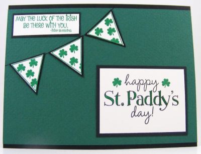 Banner St. Patrick's Day Card
This card features shamrocks4us clear stamp set.  (I also used banners4all on this one for the "banners.")
Keywords: shamrocks4us banners4all