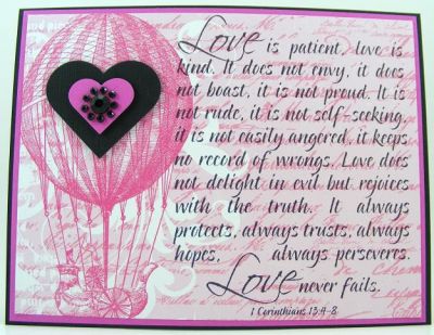 Love Balloon Card
Another fast and easy card using the quote2love and patterned paper.  The hearts are Sizzix Heart Framelits and the jewel is by Prima Marketing.  Paper is by Echo Park.
Keywords: quote2love