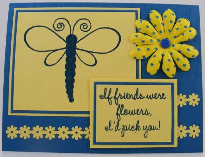 Dragonfly Card
Card using creations2fill clear stamp set.  The flower is by Prima Marketing.  The flower border is a punch by EK Success.
Keywords: creations2fill