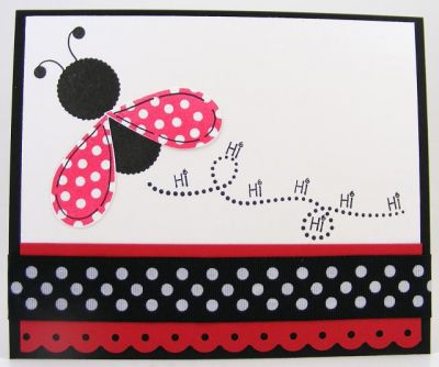 Ladybug "Hi" Card
I made this ladybug by using the scalloped circles from the "minis4circles" set.  (The "hi" is also from "minis4circles.")  The stamped wings and swirl on the ladybug are from the new "butterfly2build."
Keywords: SOL butterfly2build