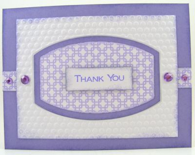 **Lavender Thank You Card**
back2squares background stamp used with Sizzix Framelit #658204 and Sizzix Textured Impression #658215
Keywords: back2squares