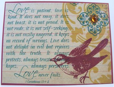 Quote2Love Card
All I did on this one for a super easy card was stamp the quote2love on trimmed patterned paper and adhere the jewel.  FAST.  :)  Paper is from the new Diecuts With A View Heirloom Stack.
Keywords: quote2love