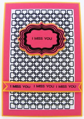 **I Miss You Card**
I used the back2squares background clear stamp with labels4cutting to create this one.  :)
Keywords: back2squares