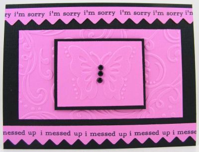I Messed Up Card
Set used the little words stamps from the type4backgrounds.  The embossing folder is by Sizzix.
Keywords: type4background