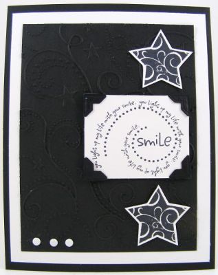 Smiling Star Light Card
Card features swirls4words and all4stars.  The embossing folder is by Sizzix.
Keywords: swirls4words all4stars