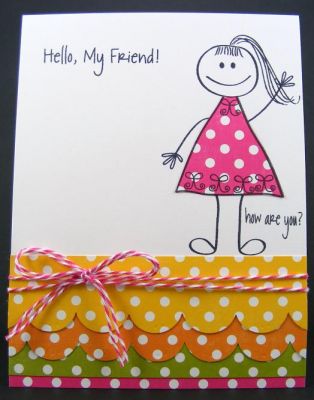 Hello My Friend Card
Card features fun, fun clear stamp set called kids2love!  :)
Keywords: kids2love
