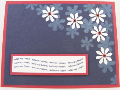 Hello My Friend Daisies Card
I used the daisies2garden set to stamp the flowers with white ink on navy cardstock.
Keywords: daisies2garden
