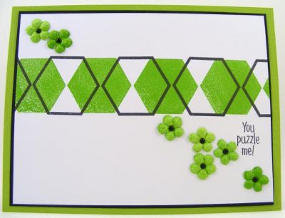 Puzzle Me Card
Quick card using hexagons2love with small Prima Marketing flowers and mini black brads.
Keywords: hexagons2loves