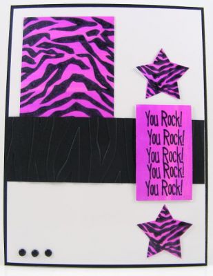 Rockin' Zebra Card
Used the animals4prints clear stamp set plus all4stars set.
Keywords: animals4prints