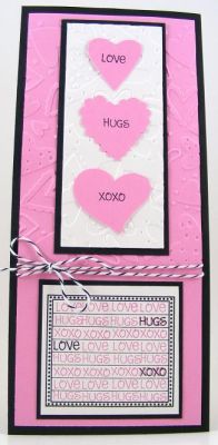 Love Hugs Card
This card uses lines2journal clear stamp set.  The words are from minis4circles.  The embossing folder is by Sizzix.
Keywords: lines2journal