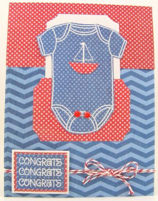 Sailor Boy Onesie Card
I heat embossed the stamped images on this card with white embossing powder.  The sentiment is from tinytitles2stamp.

The ticket diecuts are Sizzix Framelits.
Keywords: onesie4baby