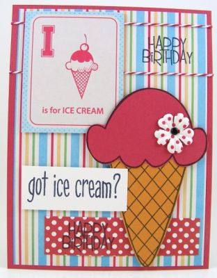 Got Ice Cream? Card
Card features cone2dish clear stamp set and numbers4cake (birthday sentiment).

The pretty baker's twine is from The Twinery.

Keywords: cone2dish