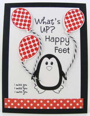 Happy Feet Penguin Card
I used miniabc2stamp to stamp "happy feet" on this card.  Other sets used were:
morepenguins2love
balloons2cut stamp AND die set
Keywords: miniabc2stamp