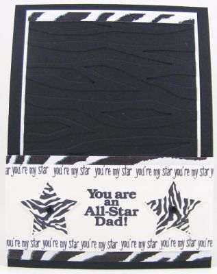 All Star Dad Card
Cards features all4stars clear stamp set plus all4Dads.  The zebra embossing folder is by Sizzix.  The zebra paper is by Diecuts With A View.
Keywords: all4stars