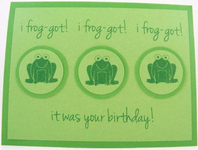 Frog-got Birthday Card
Fun card using the "sayings4froggy" clear stamp set.
Keywords: sayings4froggy