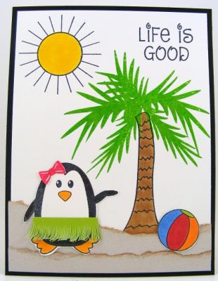 Hula Penguin Card
Here's a idea to use your penguins in the summer too.  :)  I also used island2visit and summer4fun clear stamp sets.
Keywords: penguins4Christmas island2visit