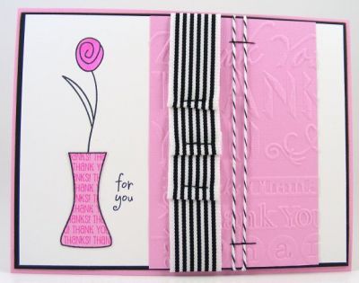 For You Card
I used the sentiments4circles clear stamp set for the vase "background."  (Stamp it first in pink and then stamp vase on top with black.  Trim.)
Keywords: SOL flowers2share