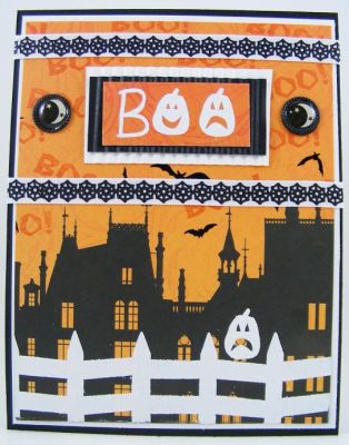 Boo Card
I heat embossed the solids4Halloween images on this card with white embossing powder.  The patterned paper is by Diecuts With A View.  The letter "b" on the boo is from funky4BigABC clear stamps.
Keywords: solids4Halloween