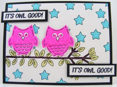 Owl Good Card
Set features new owls2love clear stamp set.  The stars are from all4stars set.
Keywords: owls2love