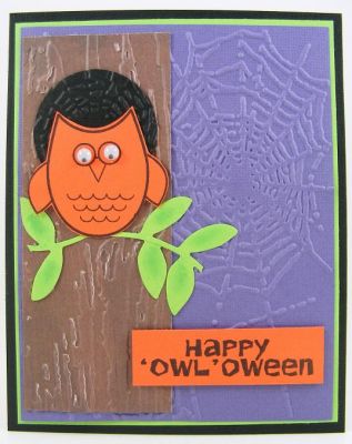 Happy 'Owl'oween Card
owls2love clear stamp set used.....embossing folders by Sizzix
Keywords: owls2love
