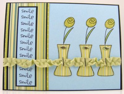 Smile Card
Card features flowers2share clear stamp set.  Vase and flower was stamped on patterned papers and cut out.
Keywords: SOL flowers2share