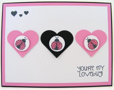 *Lovebugs Card*
Quick card using ladybugs2love.  The hearts were done with Sizzix Framelits.
Keywords: ladybugs2love