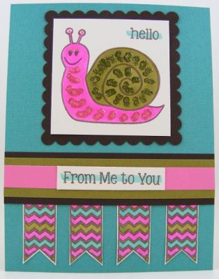 ***From Me To You Snail Card***
Used some liquid pearls (mushed with a Q-tip) to decorate the snail and his shell.  :)
Keywords: snails2mail