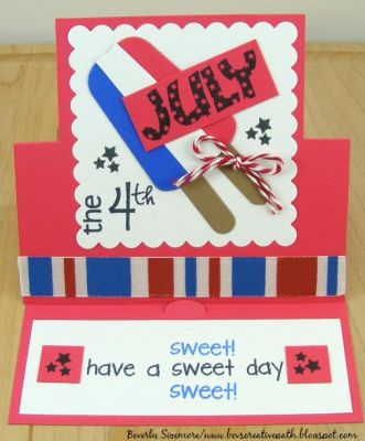 **Have A Sweet 4th Card**
Mixed ministars4you with the pops2eat and patterns4pops stamps to create this 4th of July card.

Used the new popsicle die to create my "patriotic" popsicle.  Was fast and easy!

The card is a Sizzix Stand Up by Stephanie Barnard. (#658845)
Keywords: Popsicle Dies, pops2eat, ministars4you