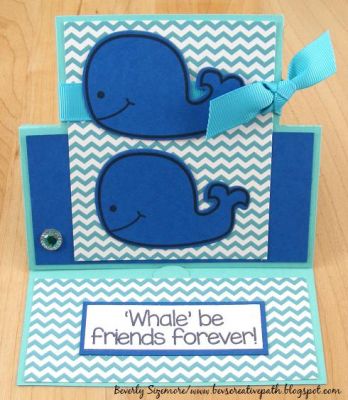 **Whale Be Friends Forever Card**
Stamp Set -- whale2stamp
Matching Whale Die -- Stamps of Life
Cardstock -- Stamps of Life
Patterned Paper -- Stamps of Life
Ribbon -- Stamps of Life
Rhinestone Embellishment -- Stamps of Life
Square Stand Up Card Die -- Sizzix (658845)

**Easy peasy stand up card.  I thought Stephanie's patterned paper with the chevrons looked like "waves."  :)
Keywords: whale2stamp