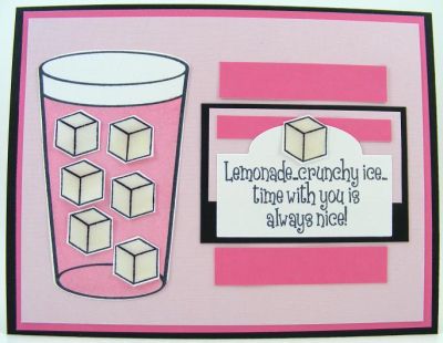 **Lemonade Time Card**
Used diamond glaze on ice cube images to make them look like "ice."  :)
Keywords: lemonade2drink