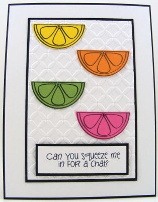 **Squeeze Me Card**
Clean and simple card using lemonade2drink with a Sizzix embossing folder (#658705).
Keywords: lemonade2drink