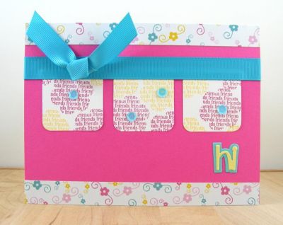 **Hi Card**
Patterned paper, cardstock, ribbon and die are by Stamps of Life.  :)
Keywords: tripletflower2stamp