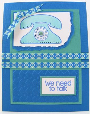 Need To Talk Card
Quick card done with phone4you clear stamp set.  The embossing folder is by Sizzix.
Keywords: phone4you