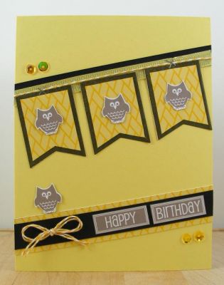 **Happy Birthday Owl Card**
banners4planners was stamped on Stamps of Life patterned paper.
Owls and sentiment are from Stamps of Life patterned paper too...along
with the cardstock and twine.
Keywords: banners4planners