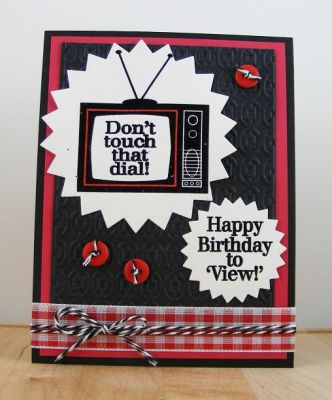 **Happy Birthday To "View" Card**
Diecuts are Sizzix Framelits and pretty red buttons are by Stamps of Life.
Keywords: tv2stamp