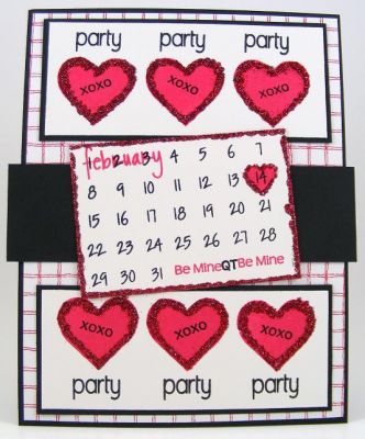 Valentine Party Invite
I used the calendar2build to create a Valentine party invitation.  Just think of all the possiblities with the calendar set.  Fun, fun, fun to work with.  I also used the Love2Hug clear stamp set for the heart images.  The card also has some pretty red glitter by PK Glitz!!!!  :)
Keywords: calendar2build and Love2Hug