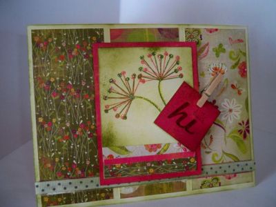 Thanks2You & Basic Gray
Stamps: Thanks2You, Back2Basics The Stamps of Life
Papers: Basic Gray Green at Heart, white cardstock
Inks: Distress Peeled Paint, Walnut Stain, Lipstick Red
Other: Stardust Stickles, misc ribbon, and mini clothespin 
Keywords: Thanks2You
